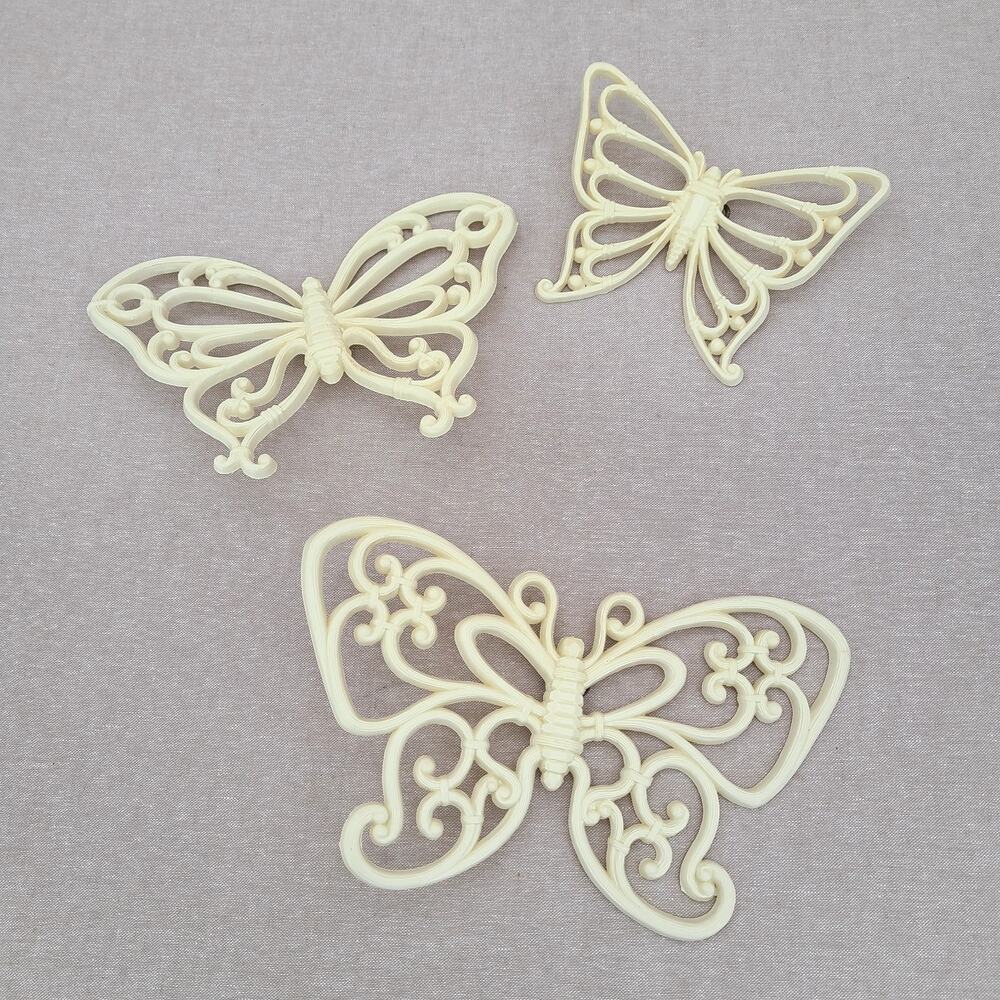 Vintage 1970s White Homco Plastic Butterfly Wall Decor Pieces Set of 3 MCM USA